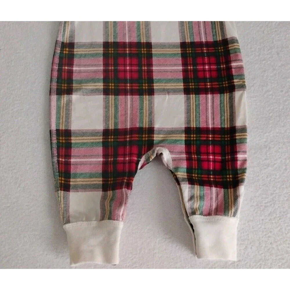 Hanna Andersson Knit Romper Unisex Plaid Sleeveless Holiday 3 6 MOS
